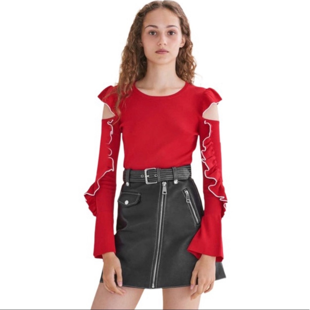 MAJE Madeline Cold-shoulder Ruffled Knitted Sweater